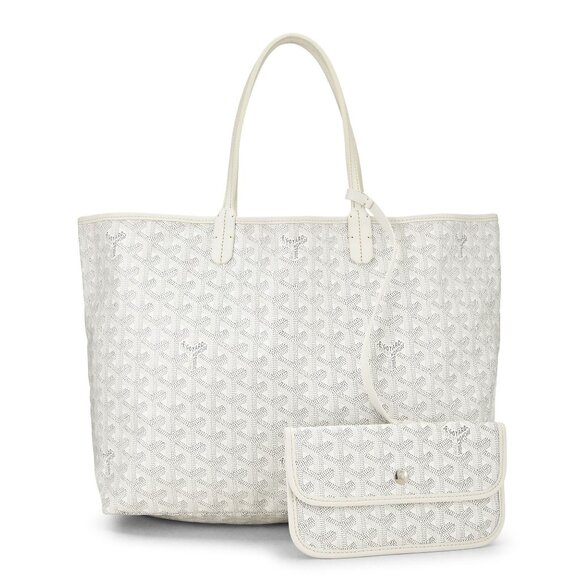 Goyard Handbags - Goyard St Louis PM White Shoulder Tote Bag & Pouch Goyardine Saint Louis Purse